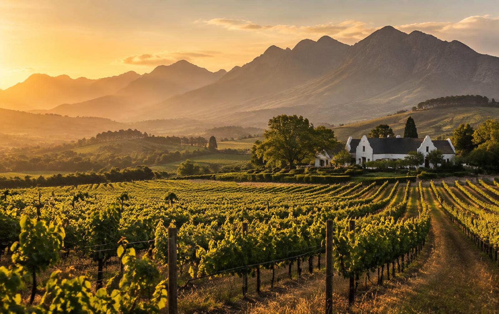 Cape winelands at golden hour